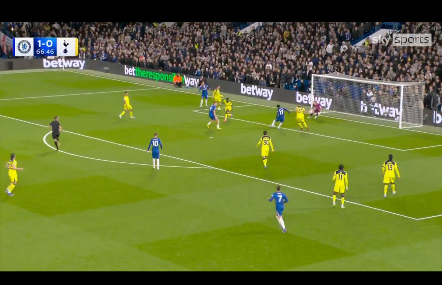 Andrey Santos scores Chelsea's second goal against Tottenham at Stamford Bridge