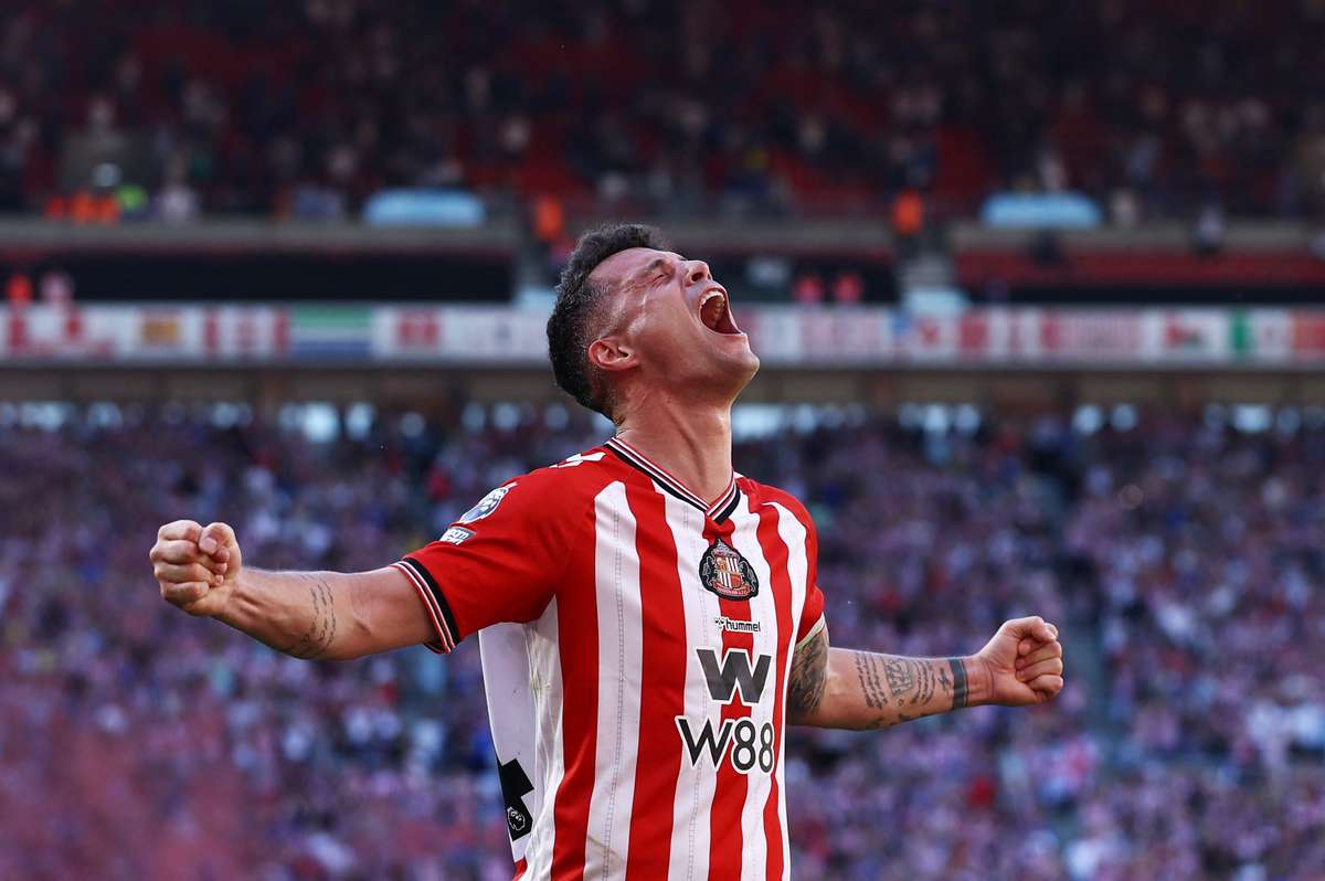Sunderland captain Granit Xhaka celebrates after the 2-1 win over Chelsea secured Europa League qualification