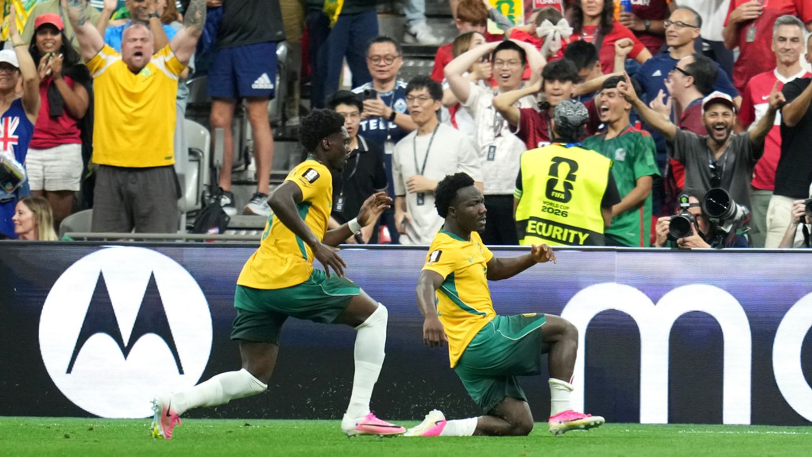 Australia players celebrate a goal at the 2026 World Cup