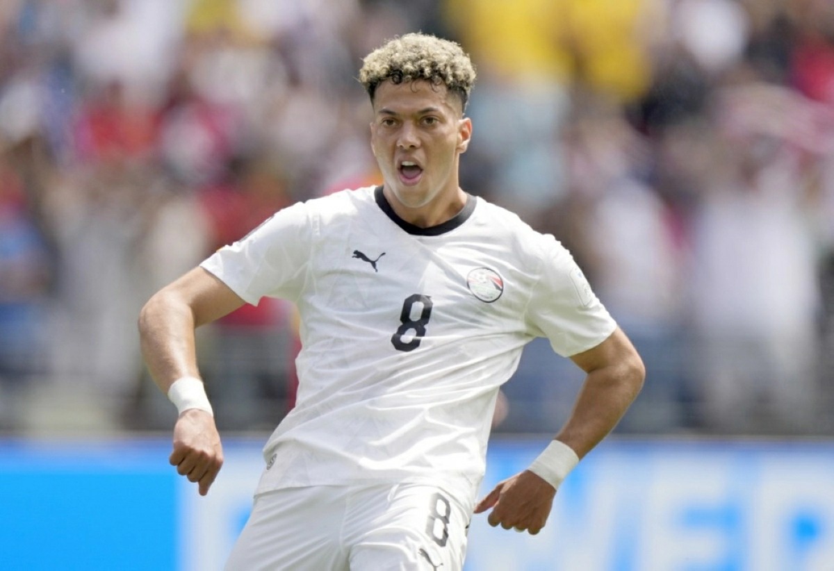 Egypt's Emam Ashour celebrates after scoring against Belgium at the 2026 World Cup