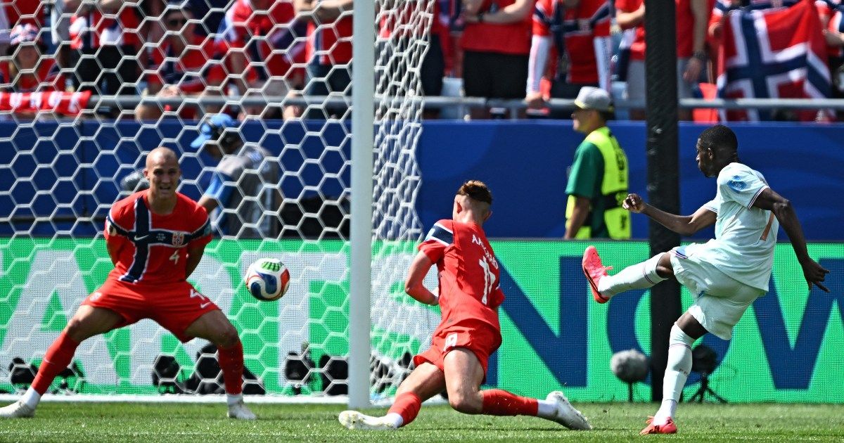 Ousmane Dembélé strikes past the Norway goalkeeper during France's 4-1 win at the 2026 World Cup