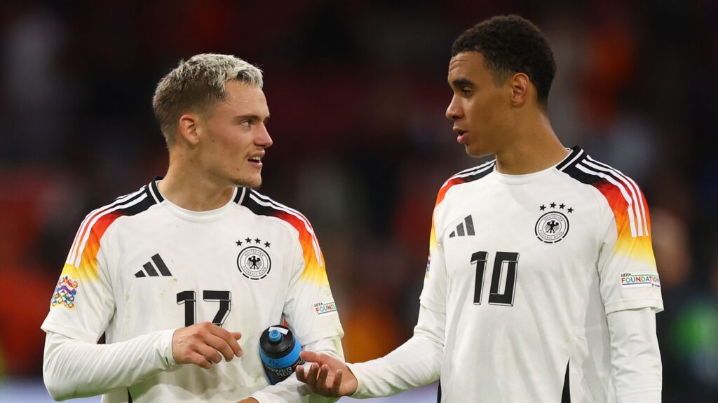 Germany's Florian Wirtz and Jamal Musiala in their national kit ahead of the 2026 World Cup Round of 32 tie with Paraguay.