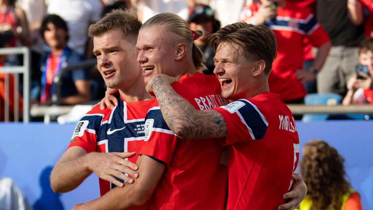 Erling Haaland celebrates after scoring for Norway against Iraq at the 2026 World Cup
