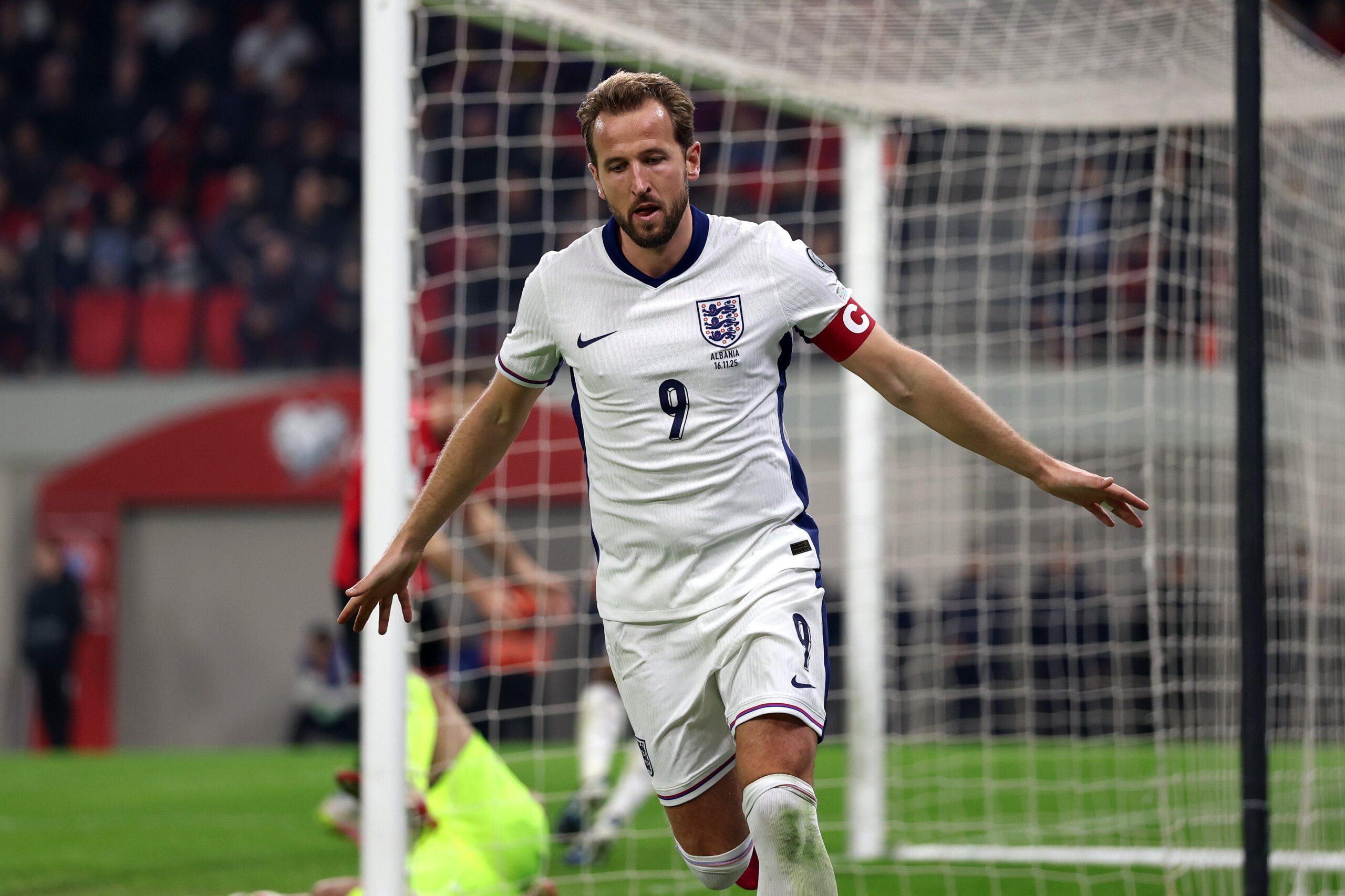 Harry Kane celebrates a goal for England