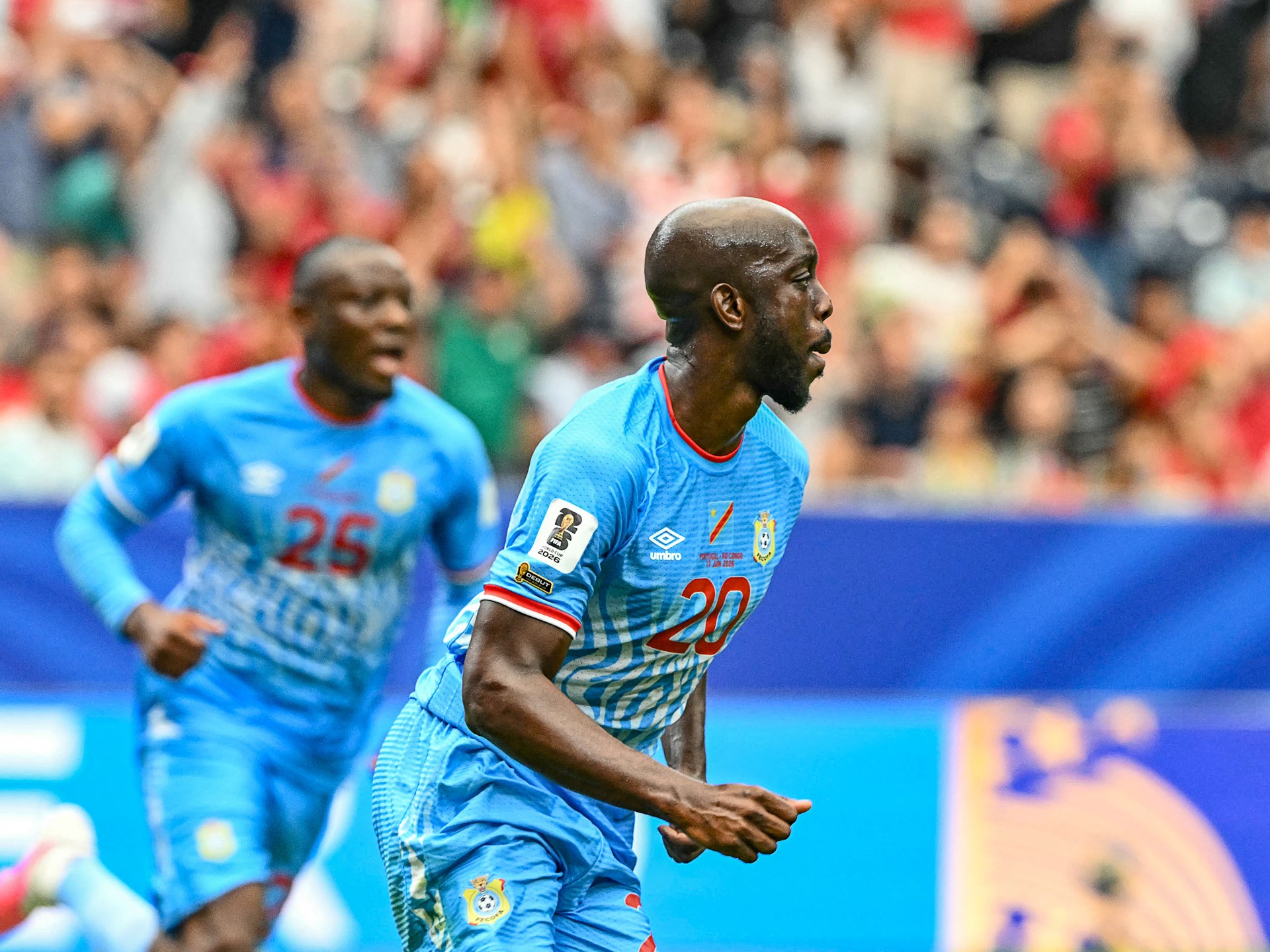 Yoane Wissa celebrates DR Congo's equaliser against Portugal at the 2026 World Cup
