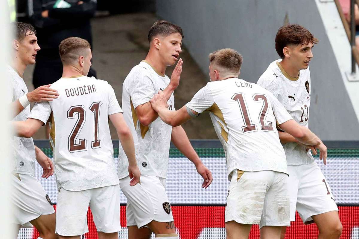 Adam Hlozek celebrates his goal for Czech Republic against Kosovo