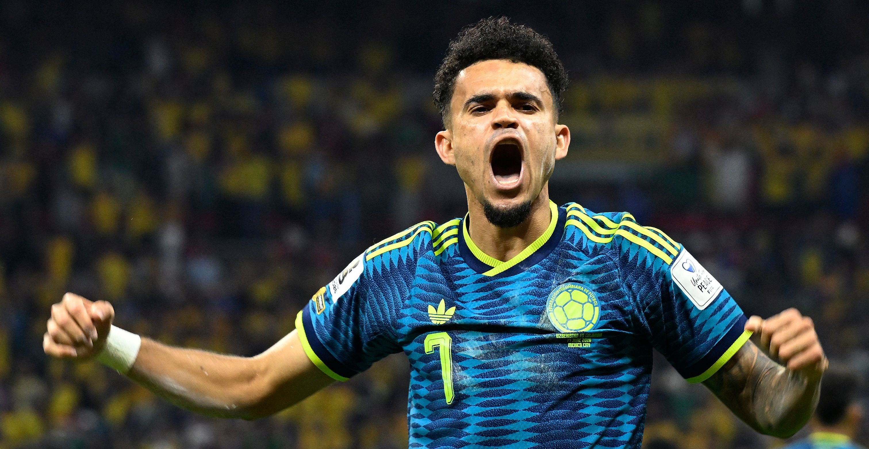 Colombia forward Luis Diaz celebrates at the 2026 World Cup