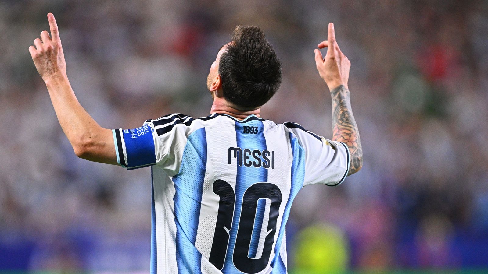 Lionel Messi celebrates a goal for Argentina against Algeria at the 2026 World Cup