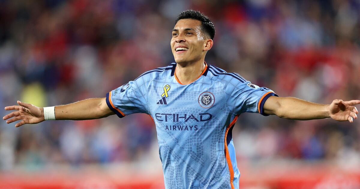 Alonso Martínez celebrates his goal for New York City FC