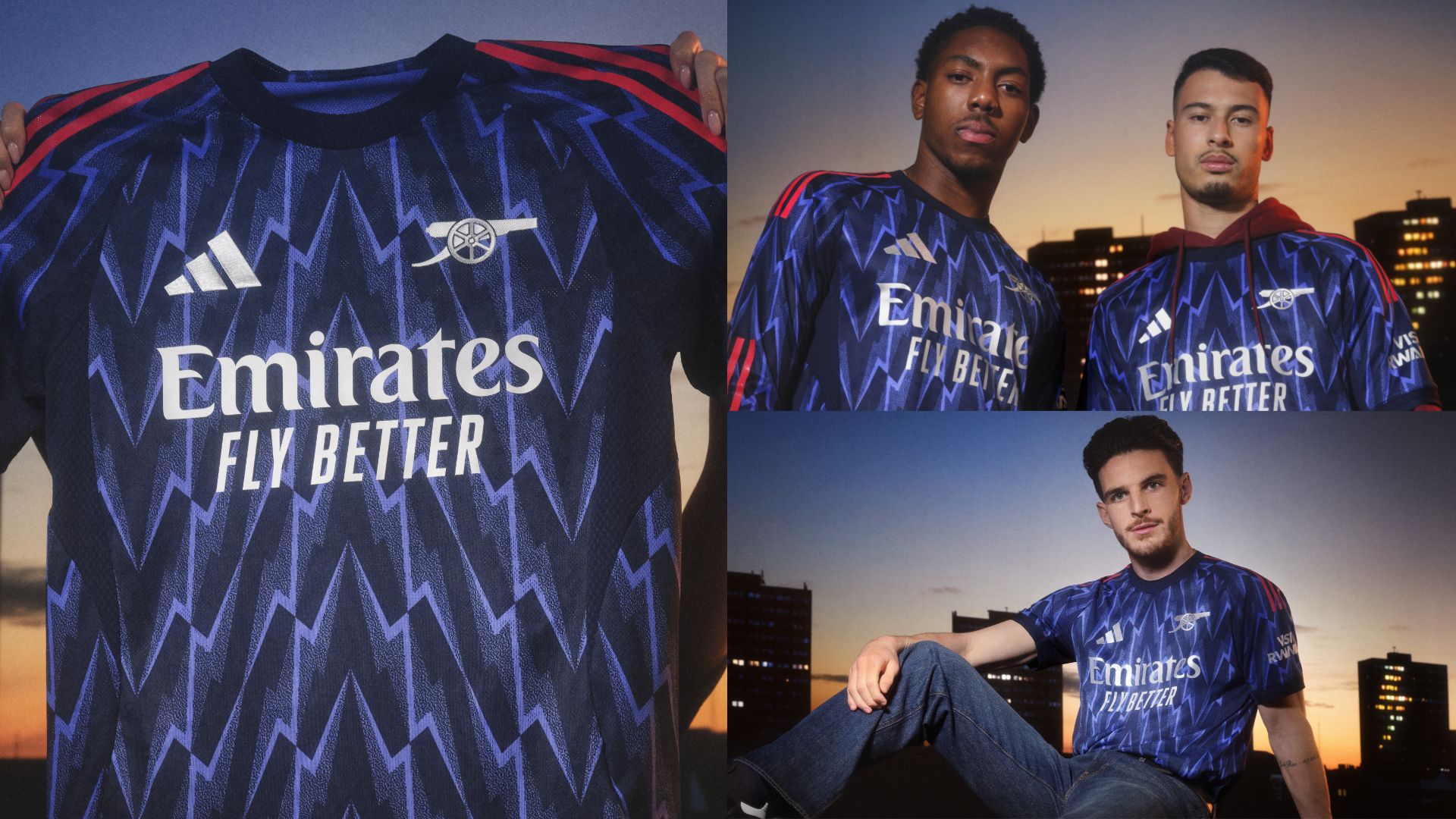 The Arsenal 2025/26 away shirt with its 90s lightning-bolt graphic