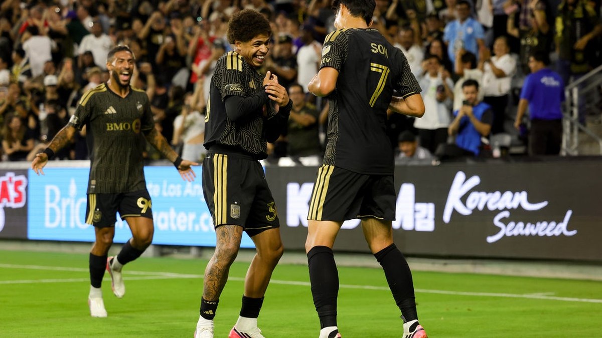 Son Heung-min celebrates LAFC's goal against Real Salt Lake at BMO Stadium, July 22, 2026