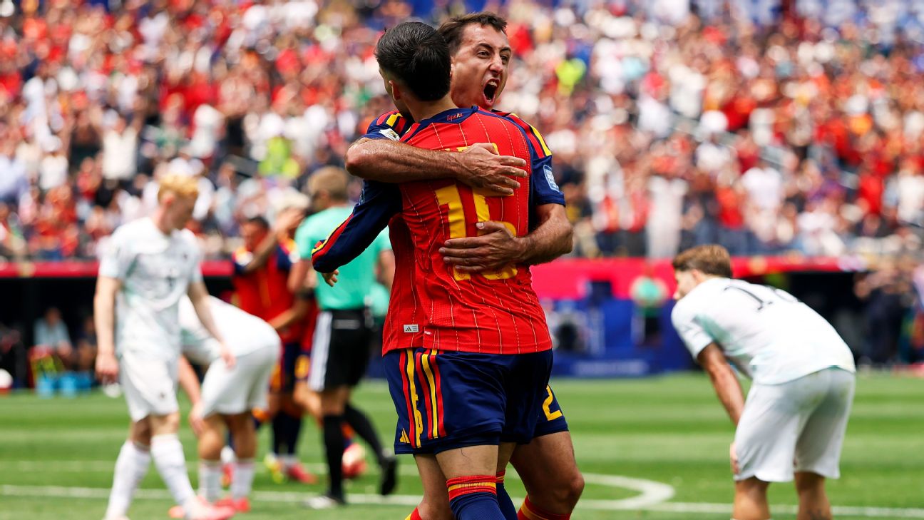 Spain players celebrate after scoring against Austria at the 2026 FIFA World Cup