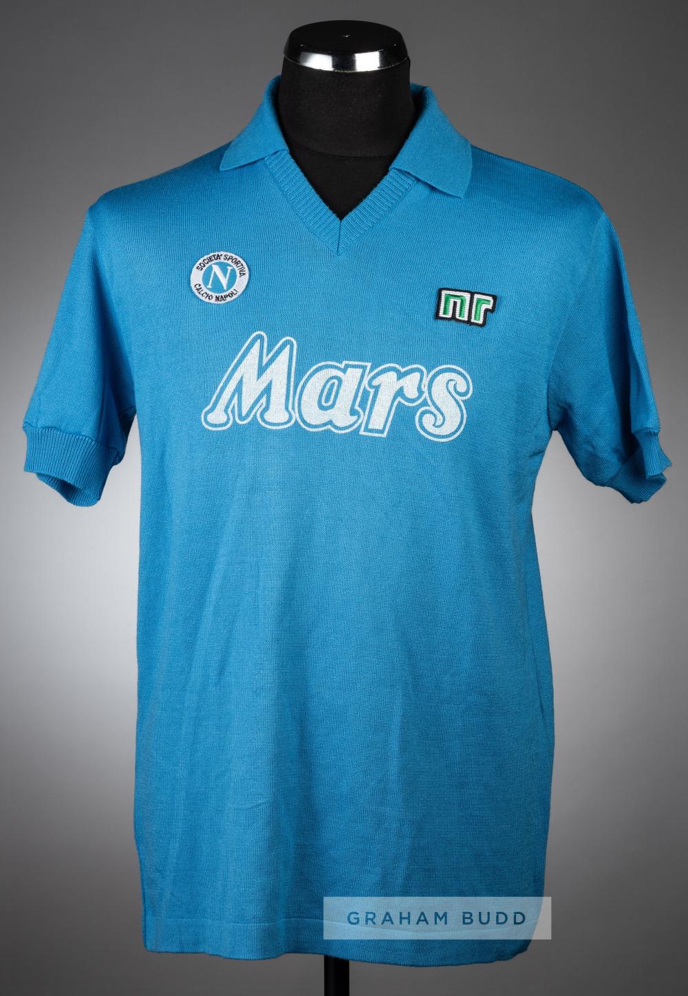 A sky blue SSC Napoli shirt from the Maradona era with the Mars sponsor