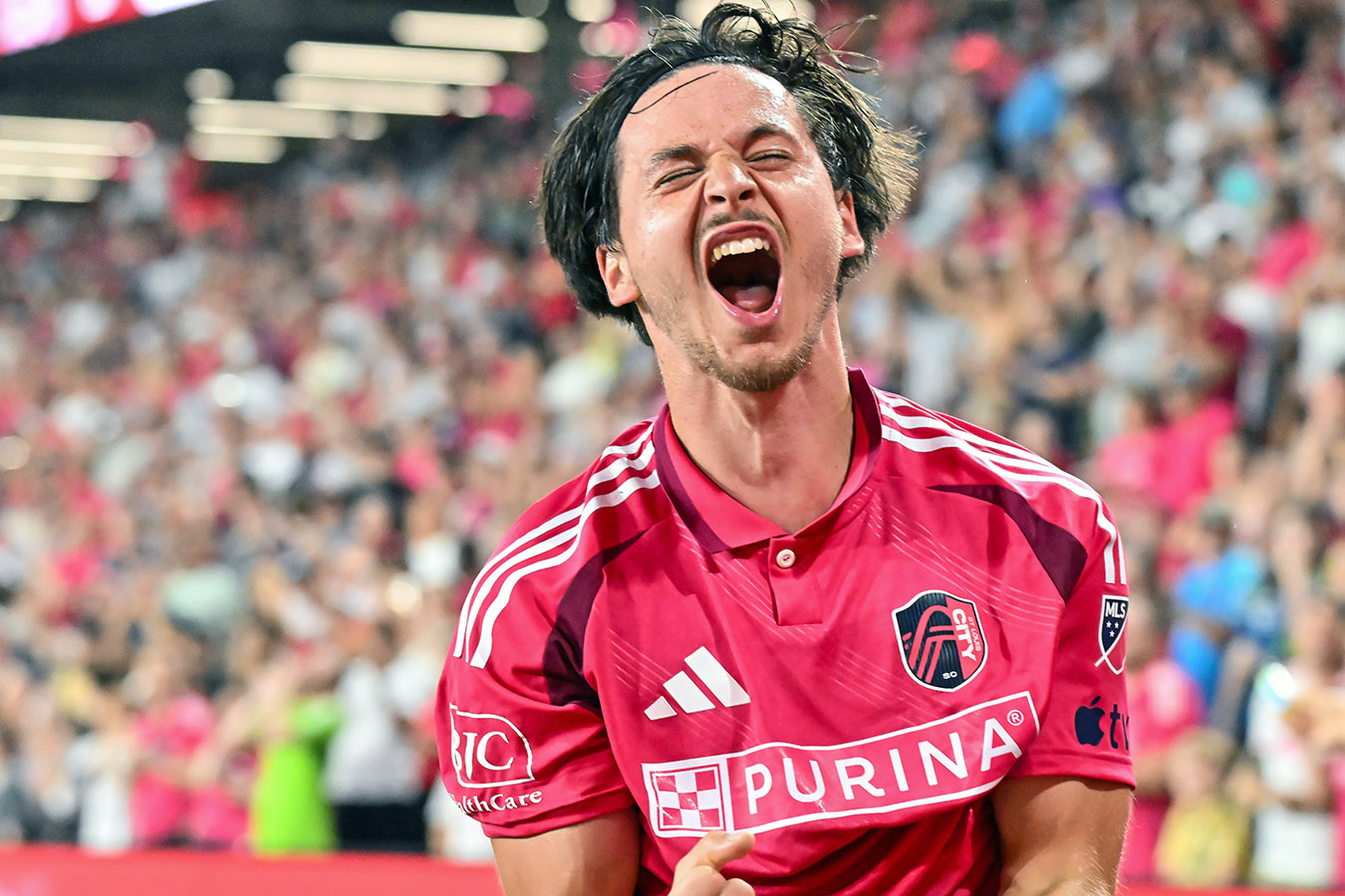 Tomáš Ostrák celebrates his winning goal for St. Louis CITY SC