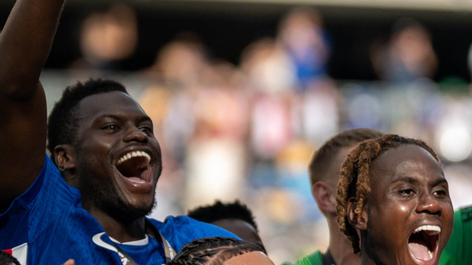 Benoit Badiashile celebrating in a Chelsea shirt after the 2025 FIFA Club World Cup final