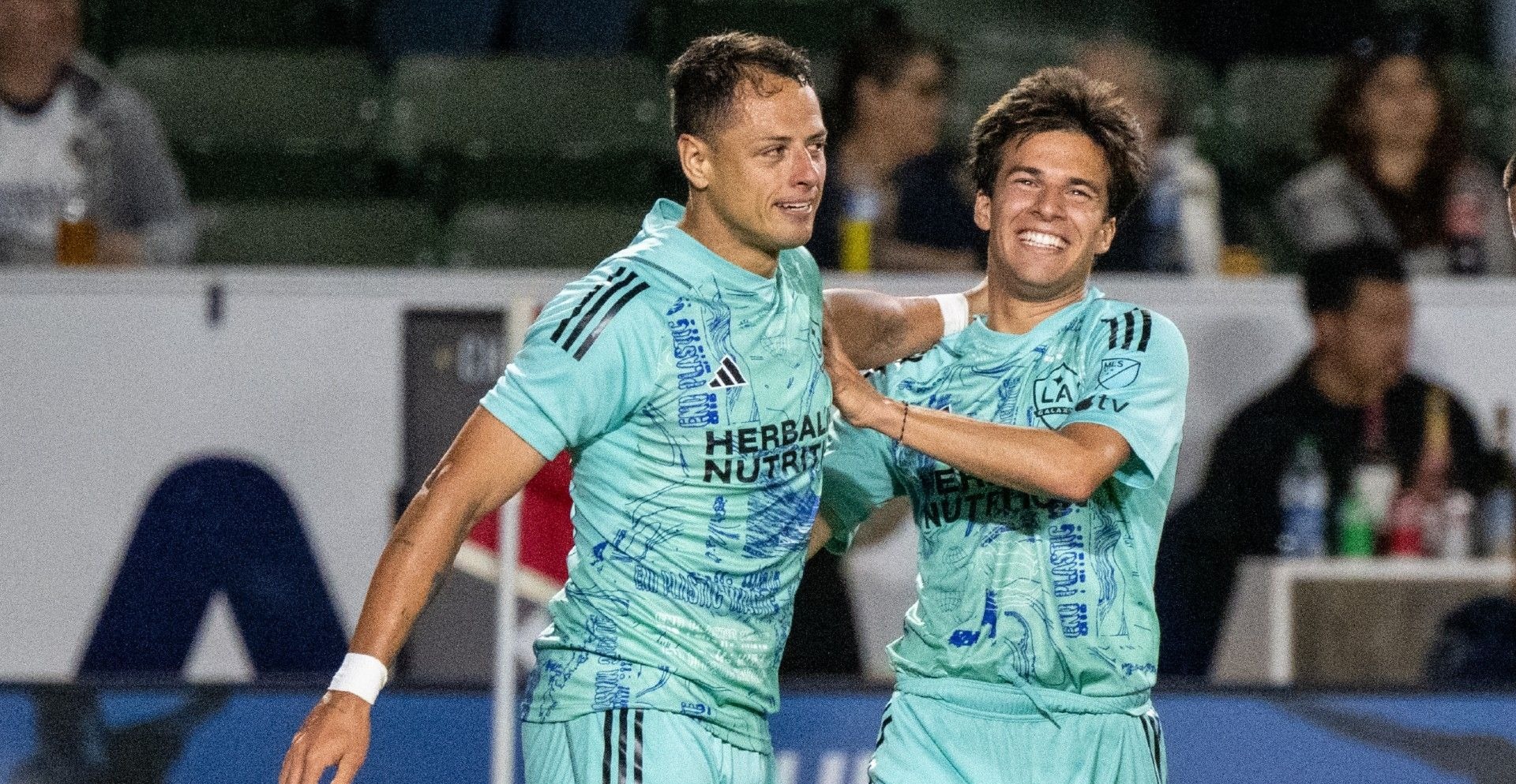 LA Galaxy players celebrate a goal during a 2026 MLS match