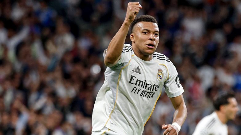 Kylian Mbappé celebrates during Real Madrid vs Real Sociedad