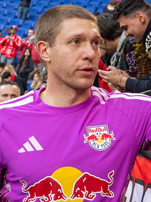 New York Red Bulls goalkeeper Ethan Horvath in the club's purple goalkeeper kit at Sports Illustrated Stadium