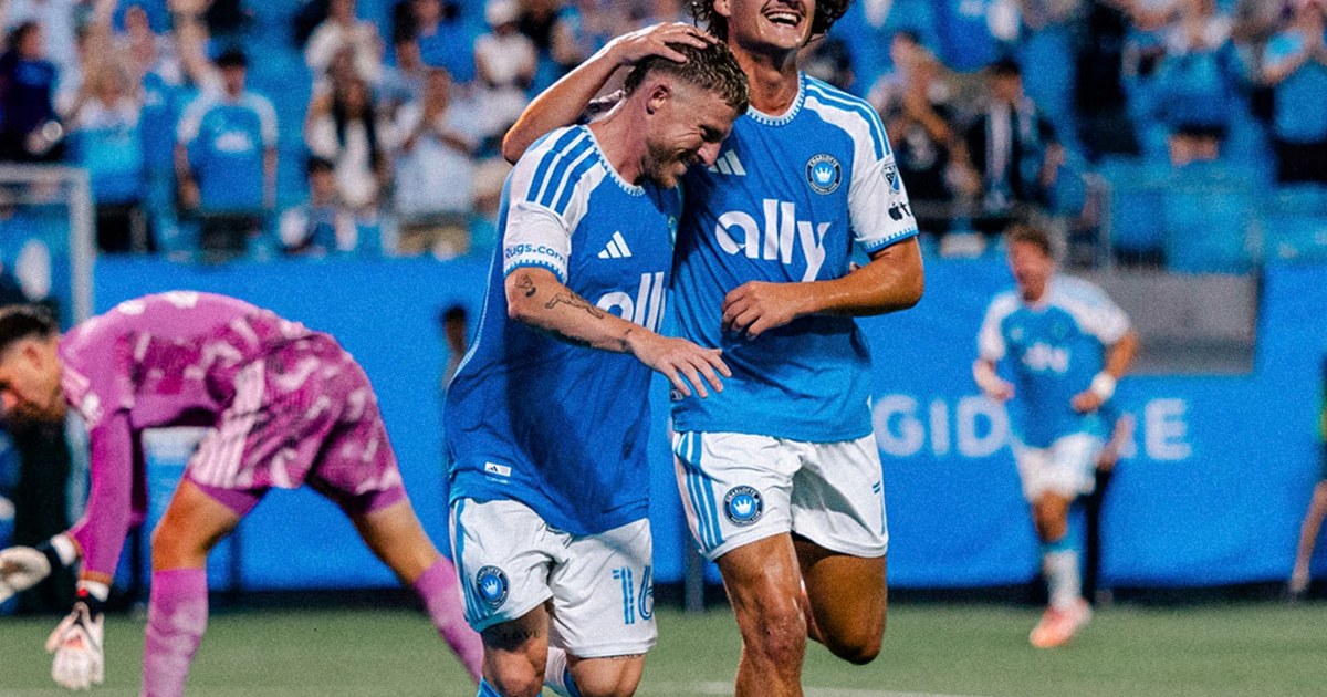 Charlotte FC players celebrate during their 3-1 win over Columbus Crew