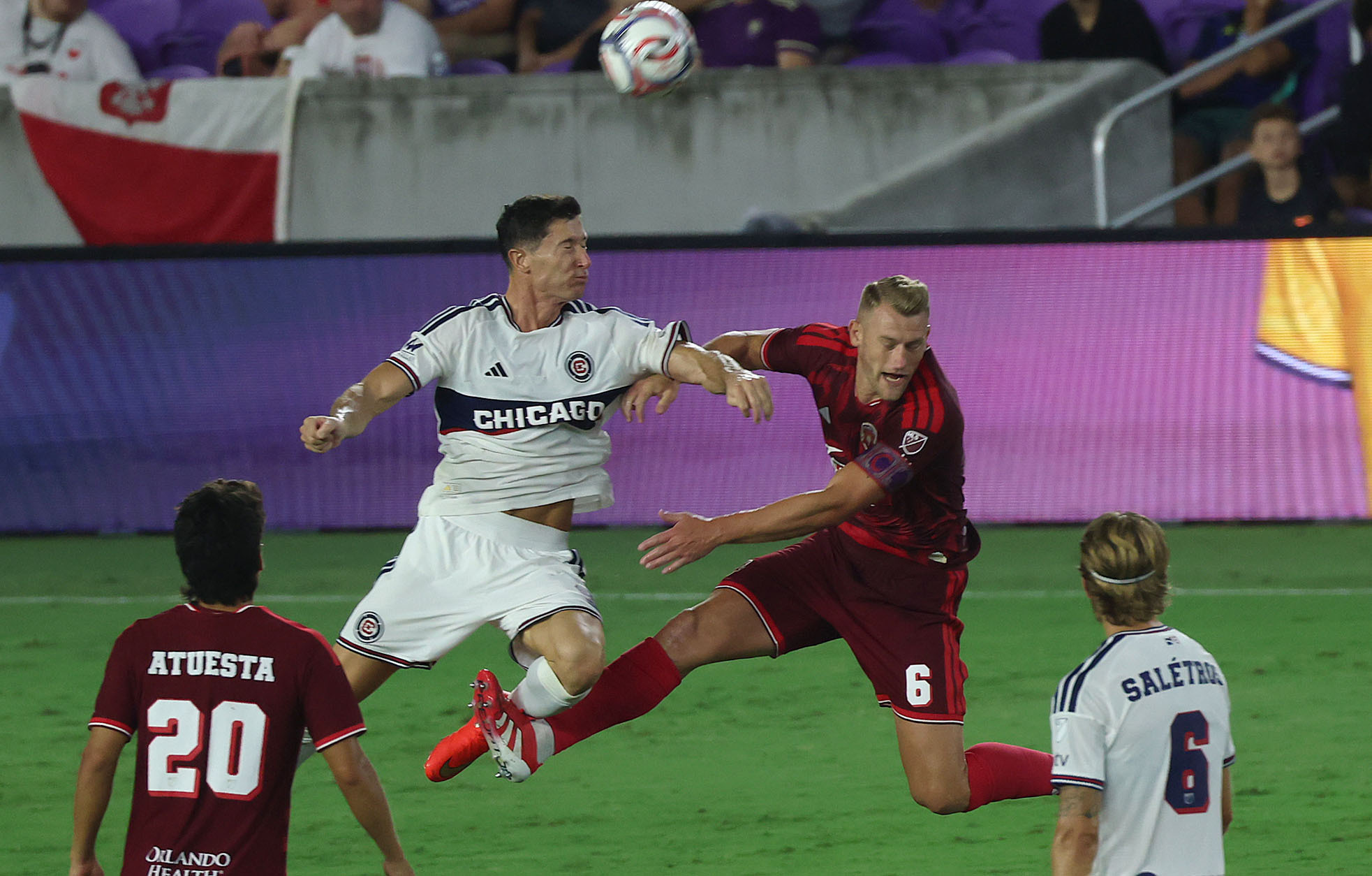 Robert Lewandowski challenges for the ball as Chicago Fire beat Orlando City 2-1 in Orlando