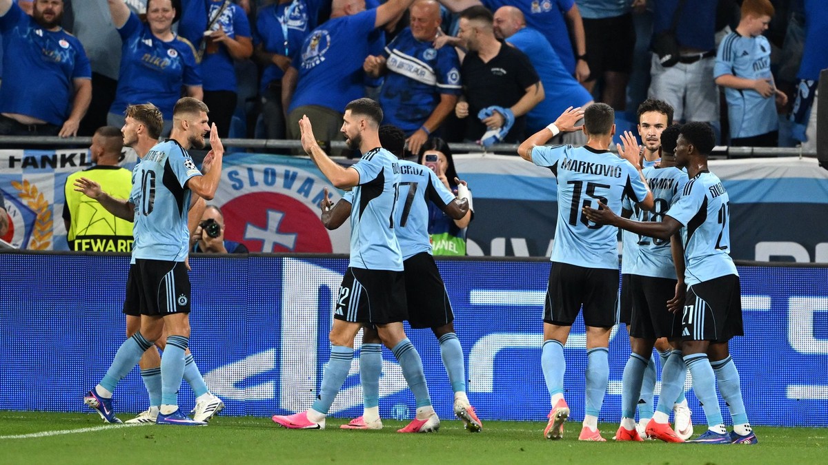 Slovan Bratislava celebrate a goal